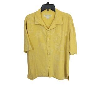 Island Republic Yellow Tropical Print 100% Silk Button Down Shirt Men's SZ Large